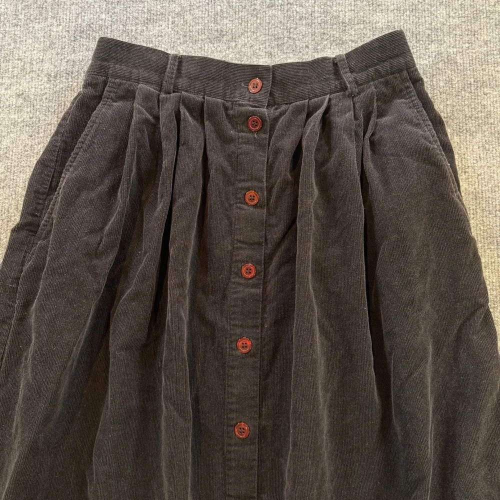 Vintage Susan Bristol Black Corduroy Button Midi Skirt Pockets Pleated Size 10